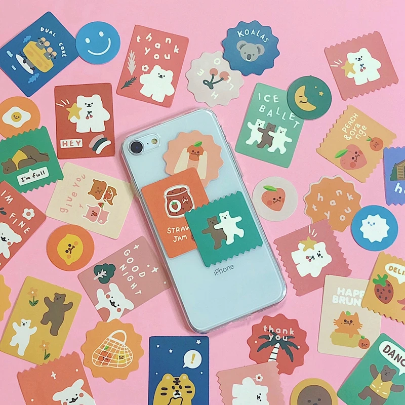 

40 шт./лот, винтажные наклейки с медведями, декоративные наклейки для скрапбукинга, корейские наклейки для дневника, альбома, милые канцелярс...