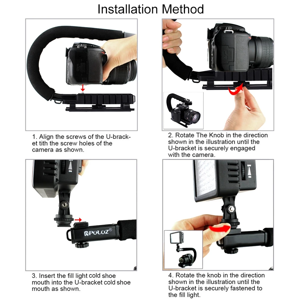 

PULUZ U-Grip Triple Shoe Mount Video Action Stabilizing Handle Grip Rig for iPhone 8 X Gopro Smartphone Canon Sony DSLR Camera