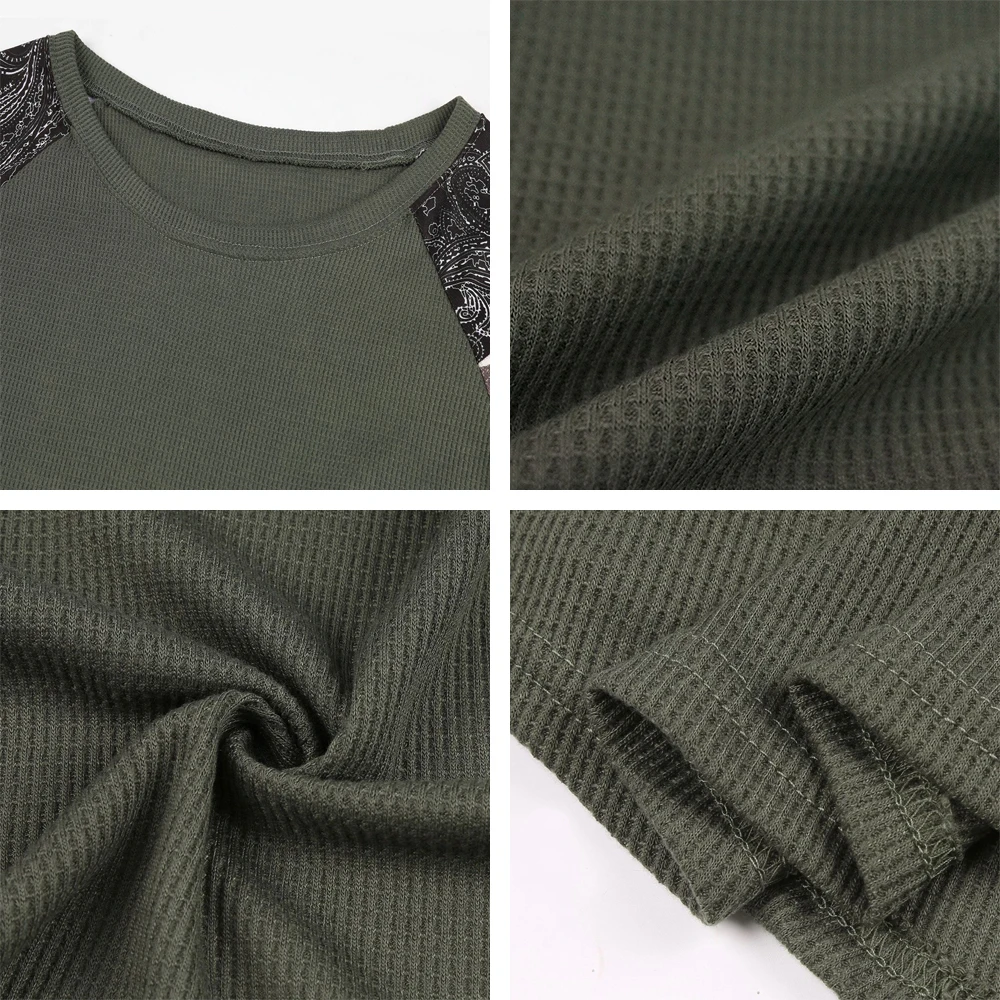 

Women Leopard Waffle Knit Jumper Long Sleeve Patchwork Tops Casual Loose Pullover Female