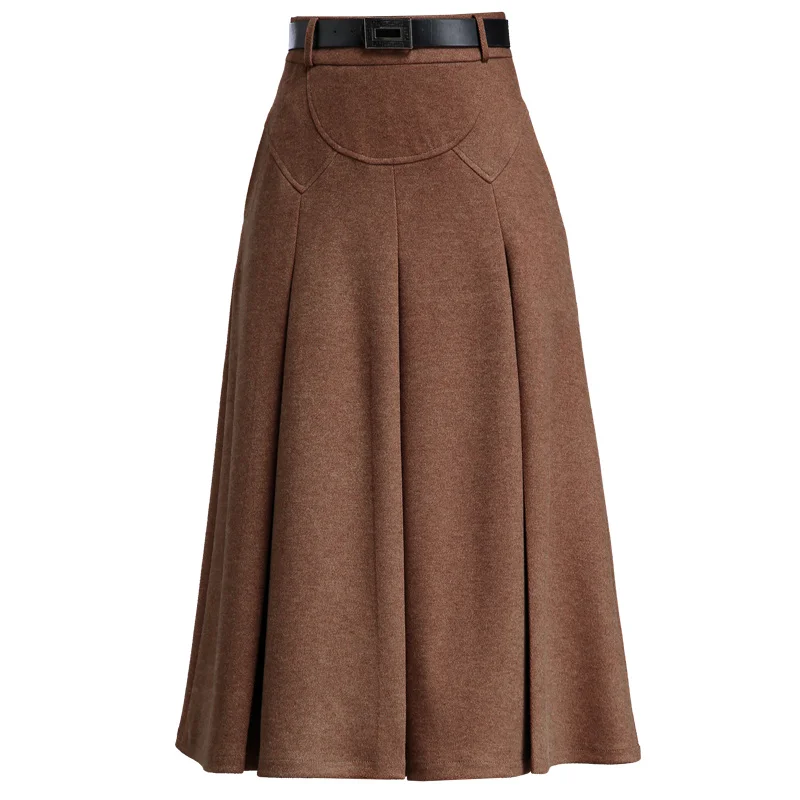 

Wool Blends Skirts Thicken Pleated Slim Medium Length Skirt Female M-4XL New Women's Skirt Winter Autumn 2019 Fashion Elegant