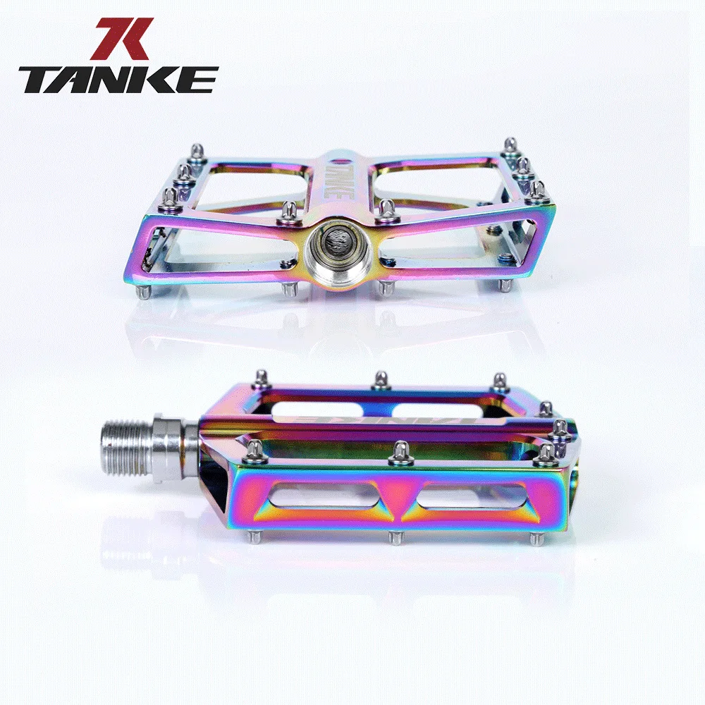 

TANKE Mountain/Road/Folding Bike Pedal Electroplating Colorful Aluminum Alloy Big Pedal Bearing Ultralight Hollow Antiskid 350g