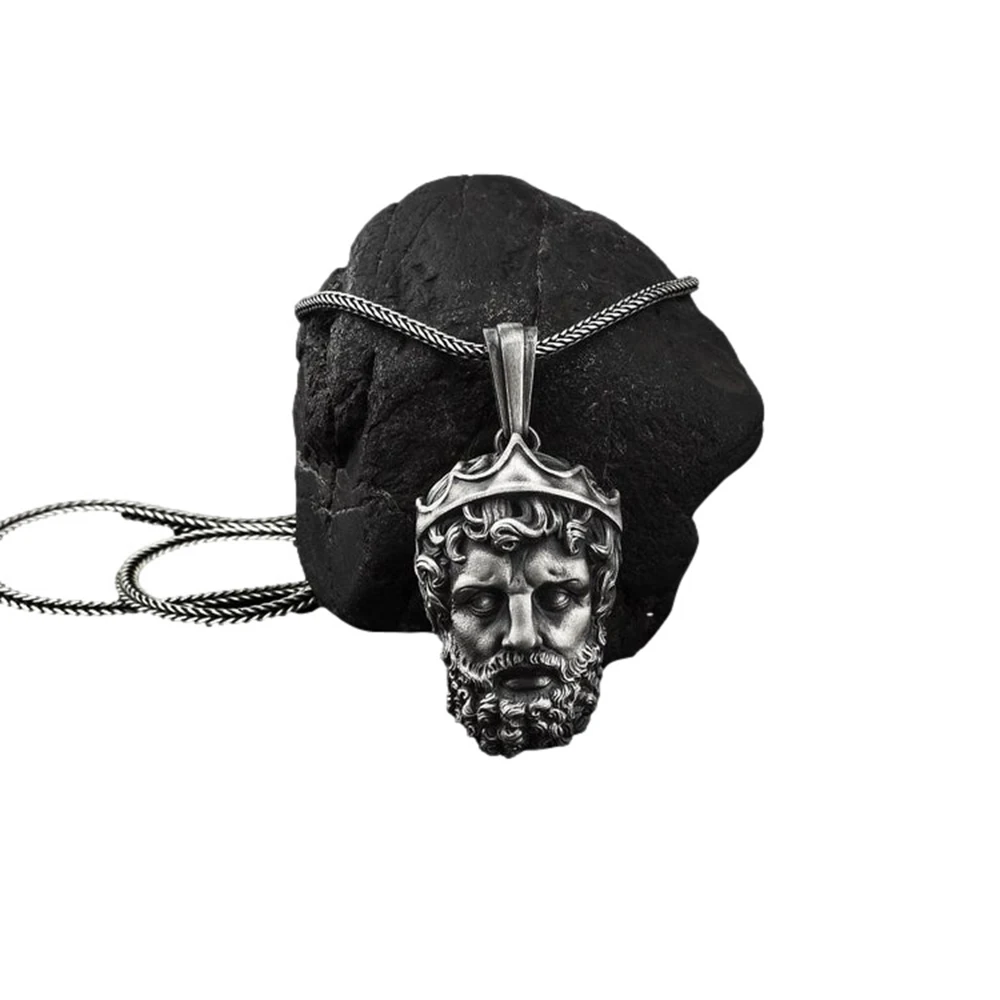 

Greek mythology head pendant Nordic style Viking hip hop necklace men's ins style pendant punk men's necklace