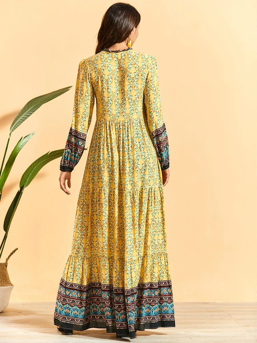

2020 NEW Dubai Turkey Muslin dress Women Print Floral Big Swing Slim Maxi Hijab Dresses Islamic clothing Moroccan Elbise Abaya