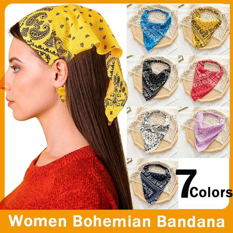 

2021 Summer Bohemia Women Bandana Hair Band Scarf Print Bandanas Headwear Wrist Wrap Hair Scarf for Gifts Hair Accessories