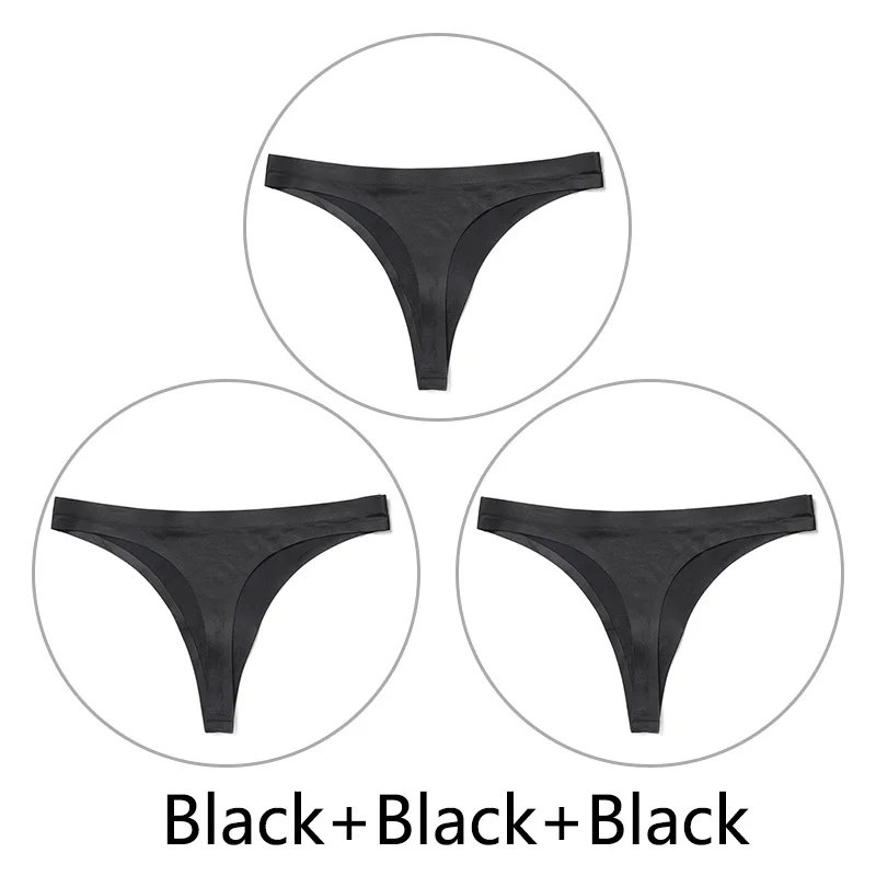 Black-Black-Black 3 шт./партия, Сексуальные Бесшовные прозрачные трусики, женские трусики с низкой талией, трусики-стринги, нижнее белье, женские трусы-танга, стринги большого размера - Цвет: Black-Black-Black