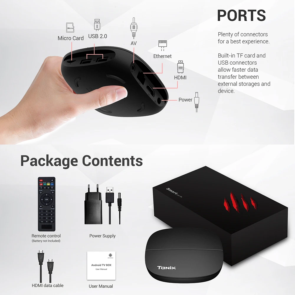 ТВ приставка Tanix H1 H2 DDR4 2 ГБ 16 Android 9 0 Hisilicon Hi3798M Четырехъядерный 4K 30fps H.265 4G Wifi Google Player