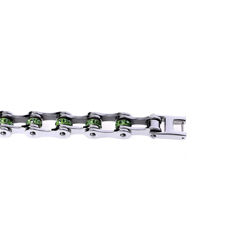 

Trendy 10mm Stainless Steel Bicycle Chain Bracelet for Women Valentine's Day Gift Luxury Design Green Color Crystal Stone Bangle