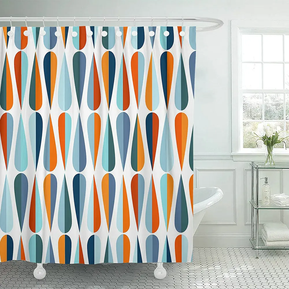 

Geometry Shower Curtain Mid Century Modern Retro Drop Shapes Tones Abstract Art Bathroom With Hook Waterproof Polyester Screen