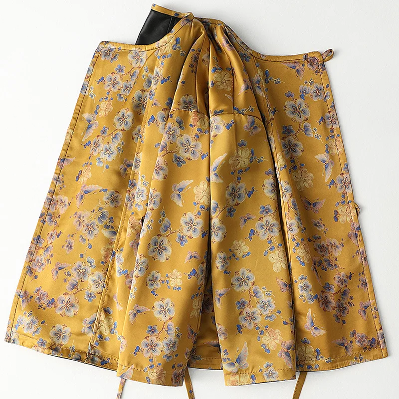 High Street Sheepskin Mid Length Black Jacket Printed Lining Women's Genuine  Leather New Casual Coat 2021 Spring Clothing