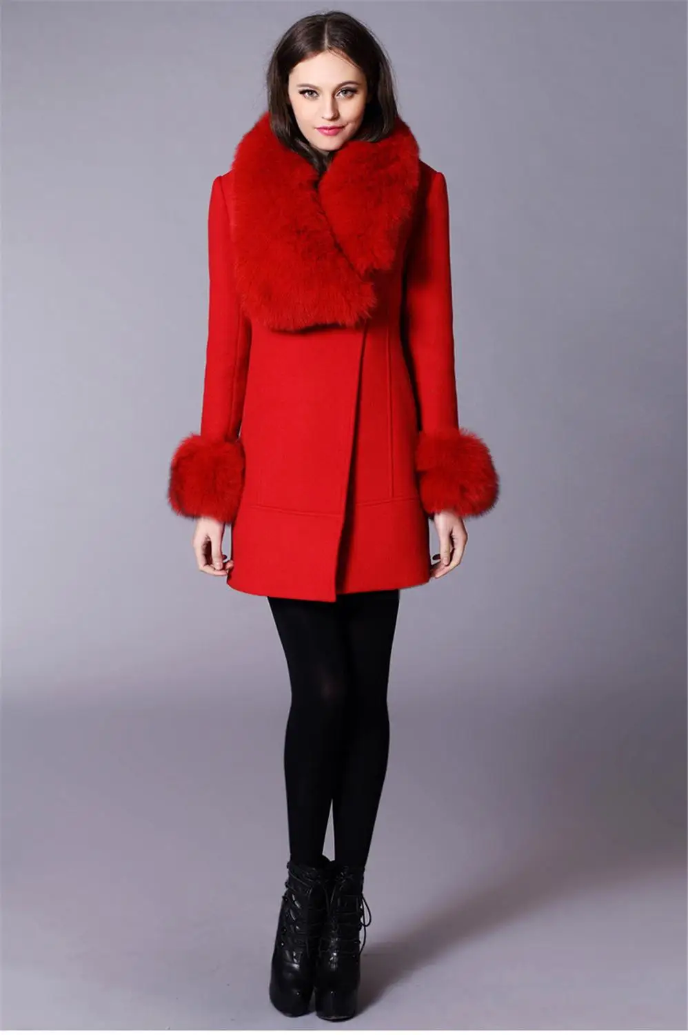 

Solid Long Jacket Women Fur Collar Single Button Slim Winter Coat Women Korean Style Office Ladies Oversized Outerwear