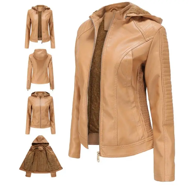 Женская куртка-туника из искусственной кожи, однотонная байкерская куртка на молнии, с капюшоном и вельветом, большие размеры, для осени и з... от AliExpress RU&CIS NEW