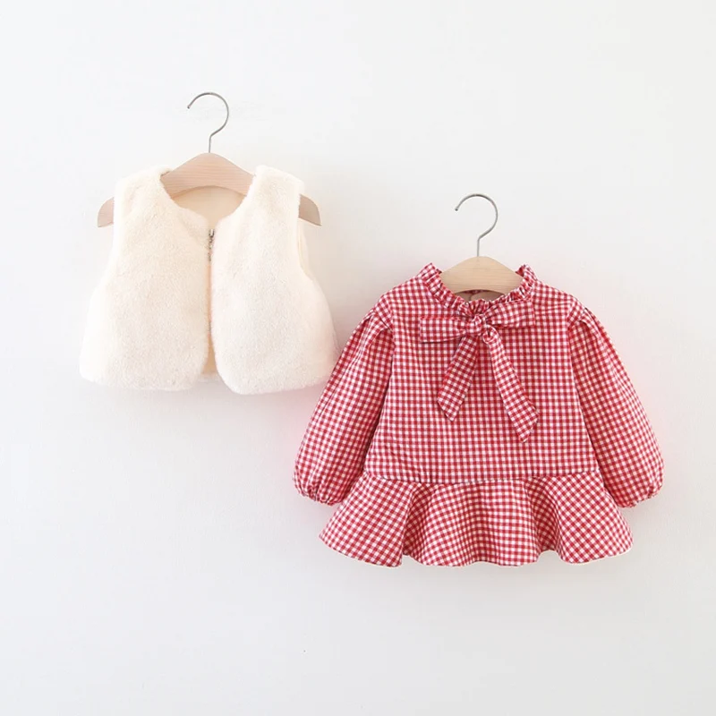 Теплый зимний детский комплект одежды принцессы для маленьких девочек бархатное