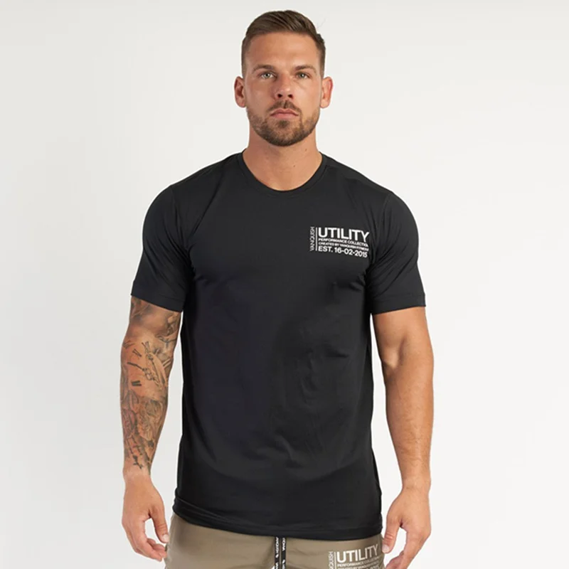 

2021 Summer Gyms Muscle Fitness Short Sleeve Men's Slim Sports Large Size Round Colar Tops Fashion Breathable Sweatshirts