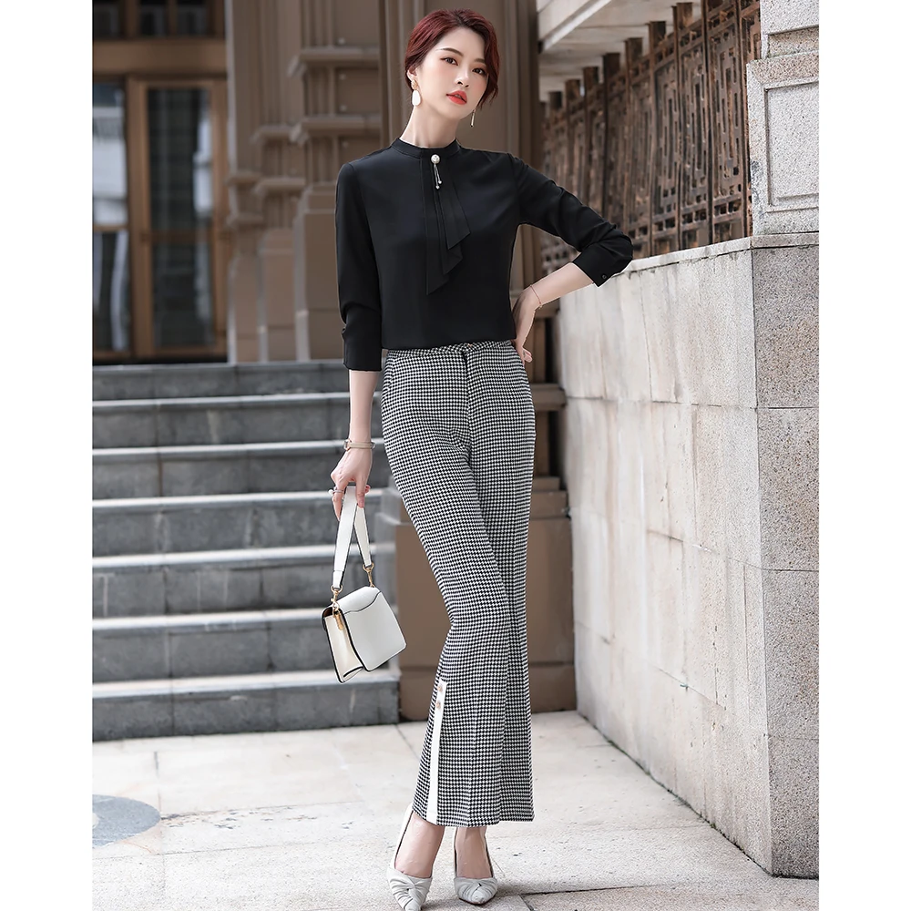 

New Autumn Elegant Solid White Black OL Female Blouse Long Sleeve Office Lady Shirt Formal Tops Plus Size Clothing For Women