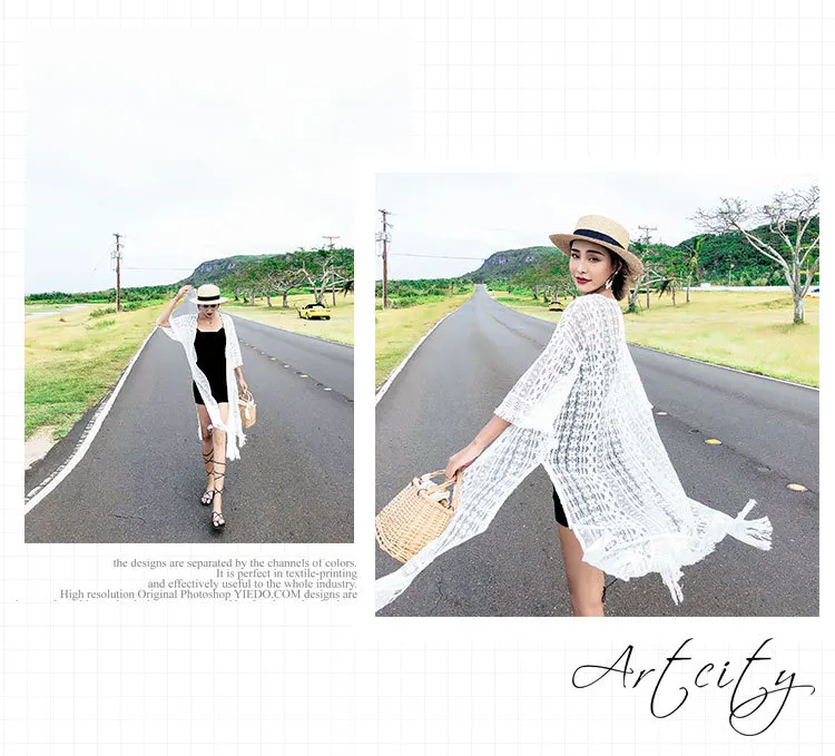 

Embroidery tassel shawl thin coat summer seaside holiday outside take beach to prevent basking in garment long lace shirt