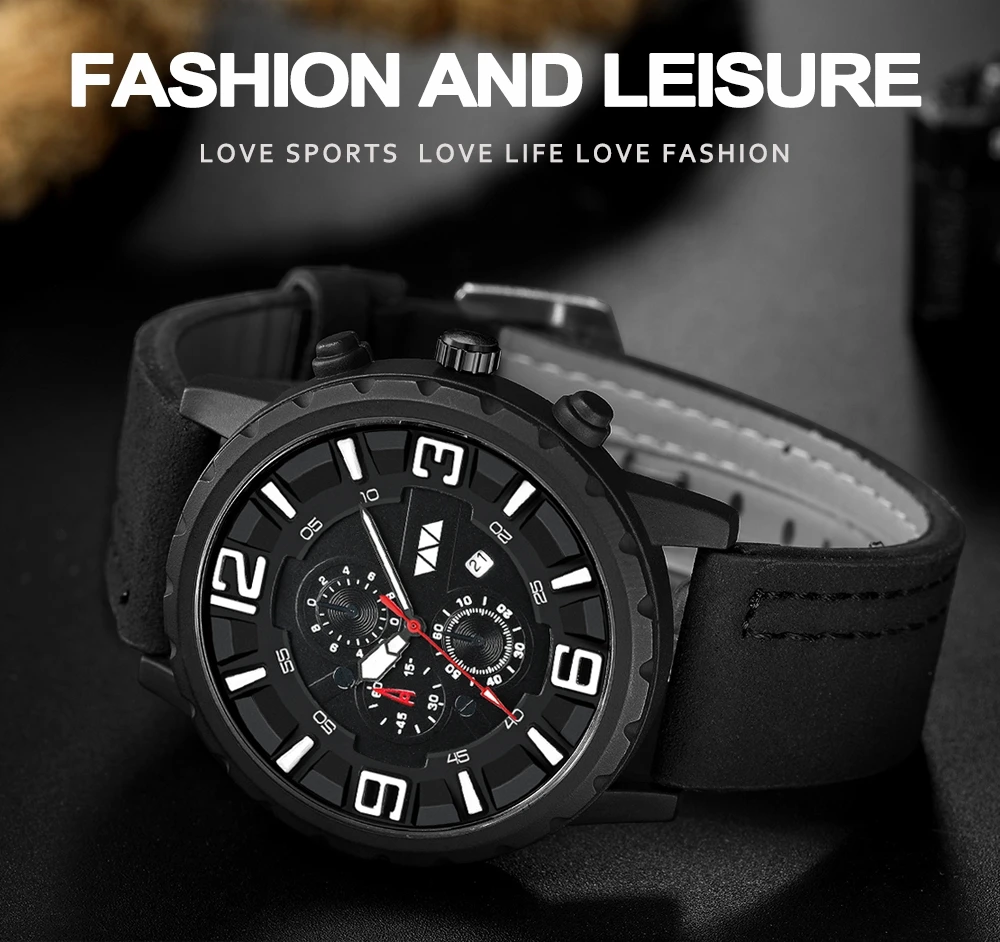 Fashion Casual Mens Watches Waterproof Top Brand Luxury Calendar Clock Male Watch men Leather Sport Military Wristwatch Dropship