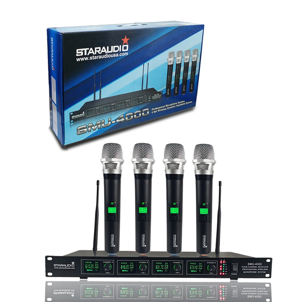 

4CH UHF Handheld Wireless Microphone System For DJ Stage Church Dynamic 4 Channel Pro Audio Mic Night Club Karaoke SMU-4000A
