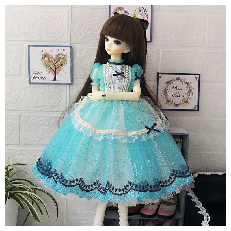 

1/4 bjd платье Кукла сладкое синее кружевное платье для 1/4 BJD SD MDD аксессуары для кукол кукольная одежда платье + повязка на голову + носки