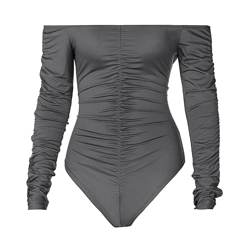 

Shestyle Bodysuits Women Slash Neck Off Shoulder Ruched Solid Pleated Sexy Glamerous Gray Pink New Body Tops Festival Clothes