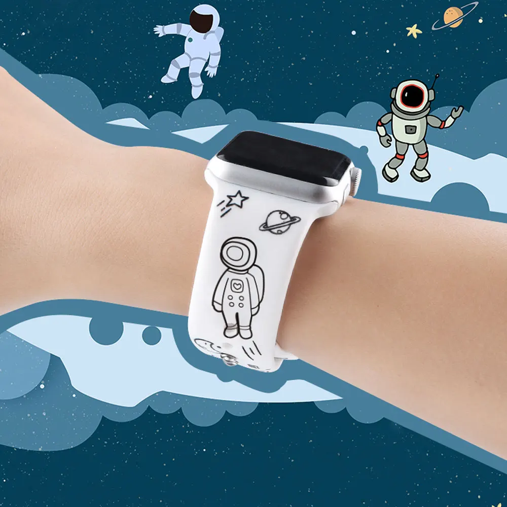 

Printing silicone strap for apple watch band 40mm 44mm 38mm 42mm sport wristband belt bracelet for iWatch serie 3 4 5 SE 6