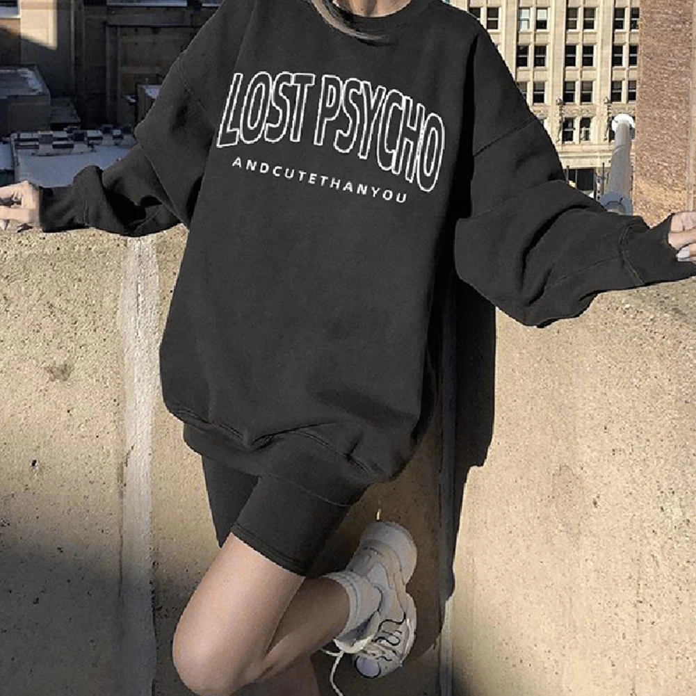 Женские толстовки с надписью черная уличная одежда Свитшот оверсайз