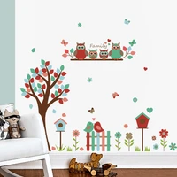owl flower tree cartoon wall sticker childrens room kindergarten classroom bedroom living room decoration sticker