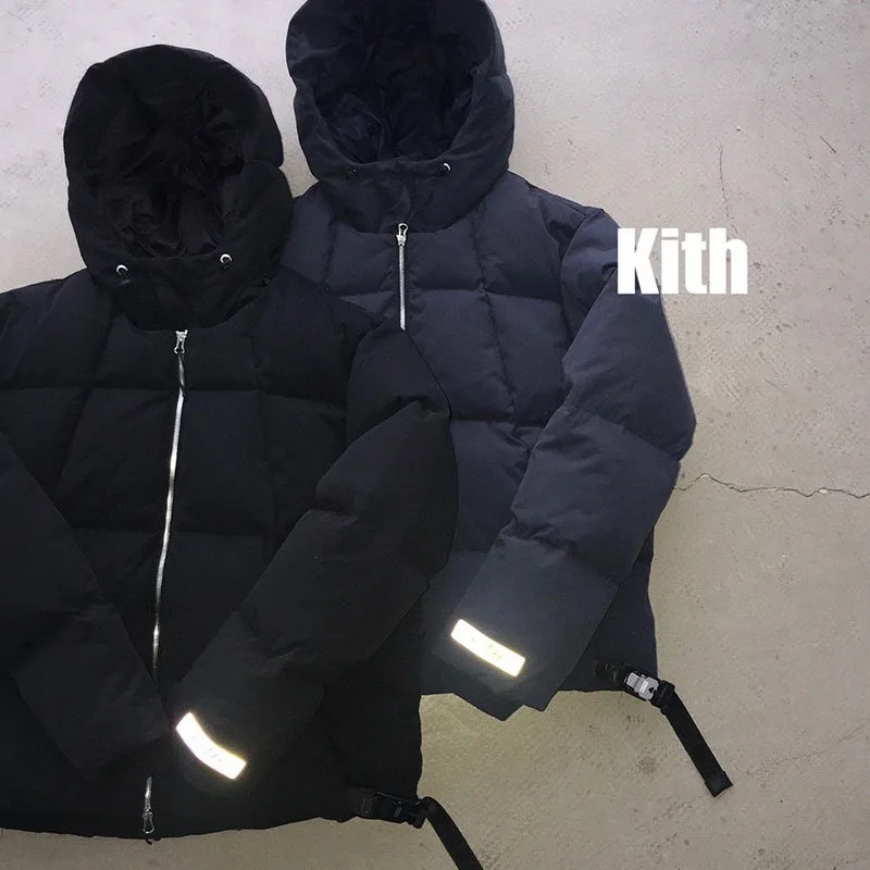 

2021 European autumn and winter kith reflective sleeve 2-color thickened down jacket white down jacket for lovers