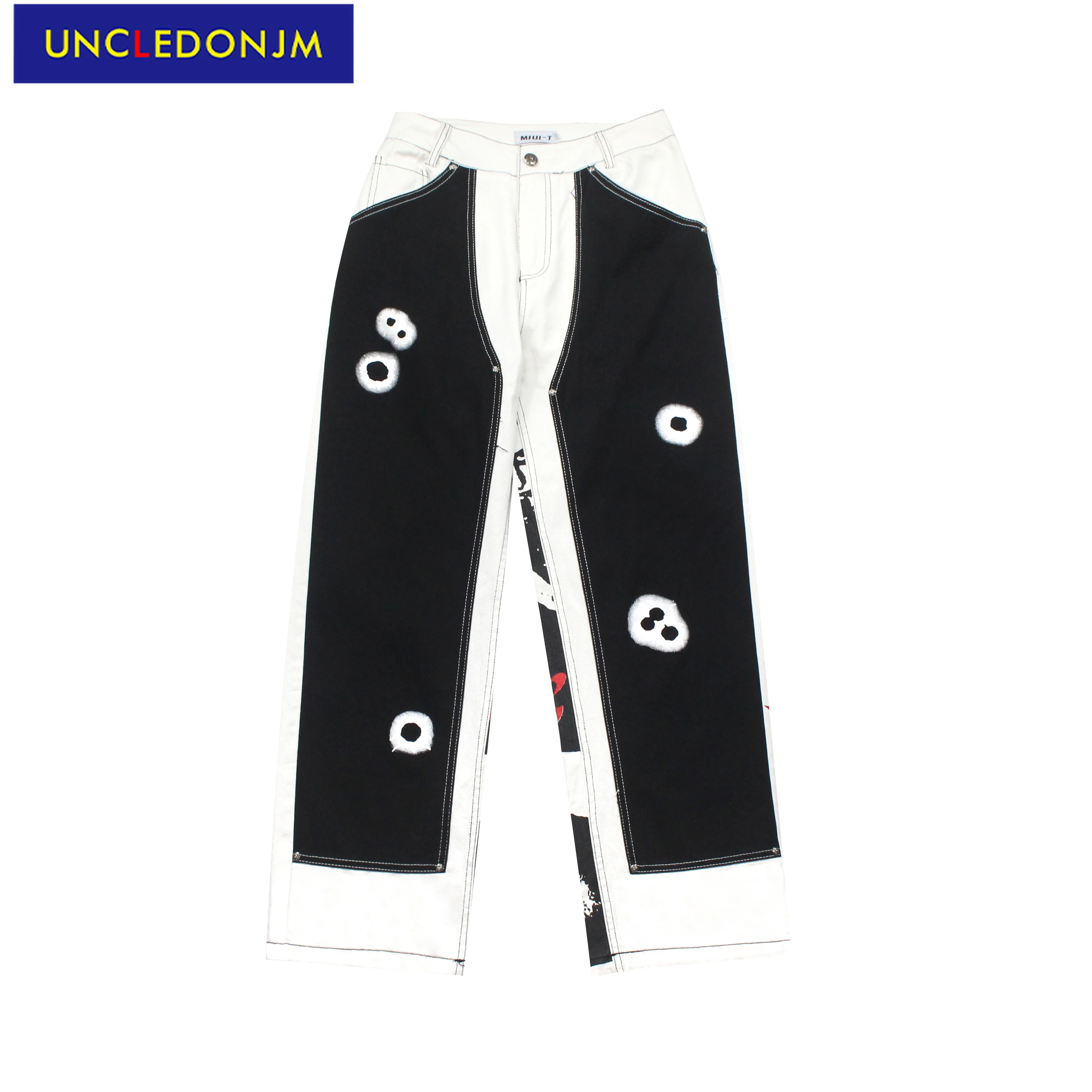 

Джинсы UNCLEDONJM для мужчин, цветные блочные джинсы в стиле хип-хоп, модная одежда в Корейском стиле, мешковатые джинсы в стиле пэчворк