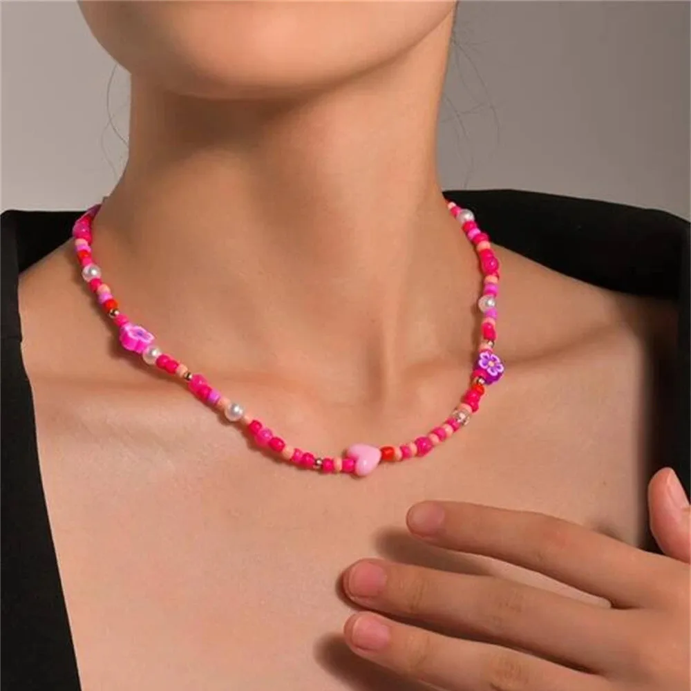 Винтажное милое теплое ожерелье с бусинами и цветами для женщин простое модное