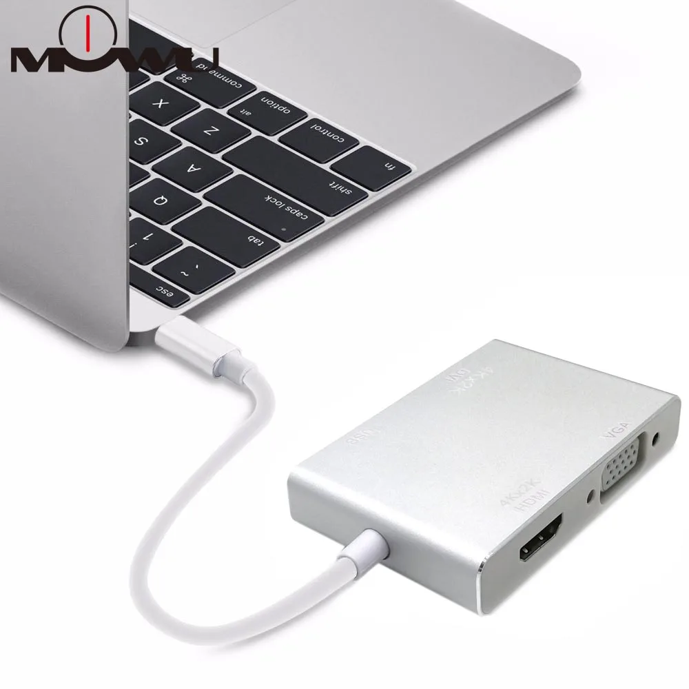 Переходник 4 в 1 с портом Type-C папа на HDMI + VGA DVI USB 3 0 мама алюминиевый адаптер