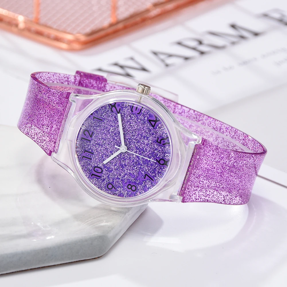 Модные яркие цвета блестящие женские кварцевые часы силиконовый ремешок конфеты