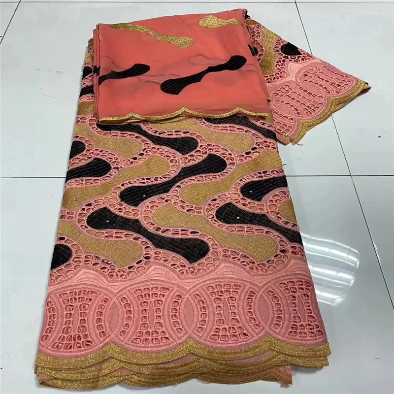 

7 Yard With Scarf Swiss Lace Fabric Heavy Beaded Embroidery African 100% Cotton Fabrics Swiss Voile Lace Popular Dubai Style 3L2