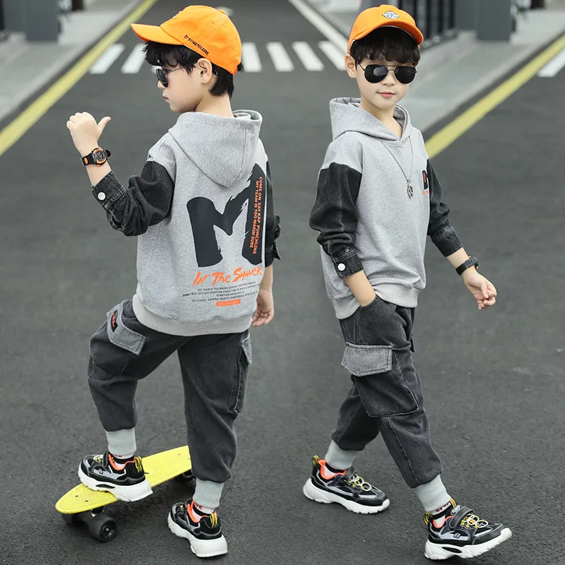 Демисезонная летняя одежда для девочек с капюшоном костюмы пальто + брюки 2