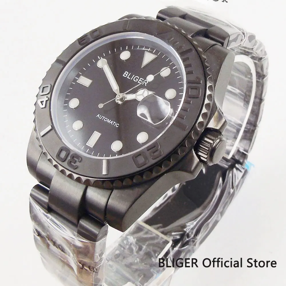 

Sapphire Glass BLIGER 40mm Black Dial Ceramic Rotating Bezel Luminous Marks PVD Coated Case Automatic Movement Men's Watch
