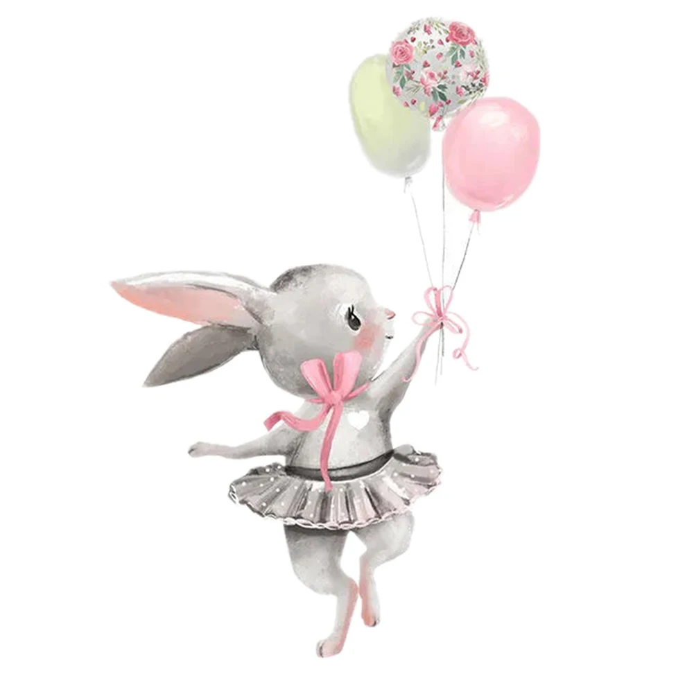 

Cute Grey Bunny Ballet Rabbit Wall Stickers for Kids Room Cat Baby Nursery Wall Decals Rabbit Balloon for Girl Room Decorations