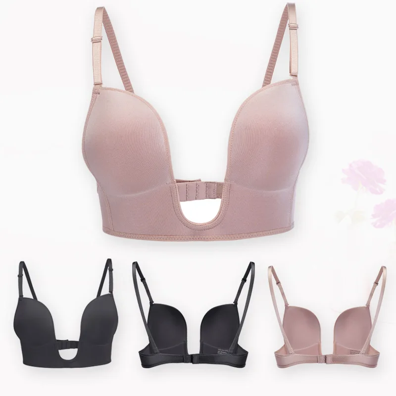 

Women Bras Seamless Gathered Sexy Bra Women Beauty Back Underwear Sexy Deep U-shaped Low-cut Backless Bra