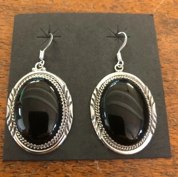 

New exquisite retro silver fashion black natural stone women's accessories Earrings