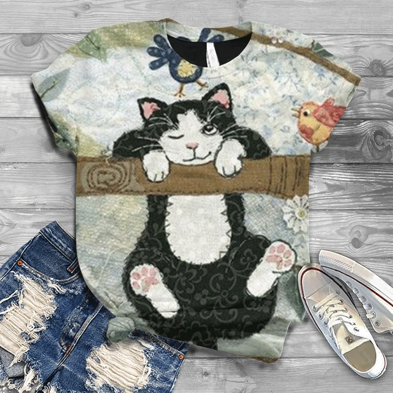 

Ladies Harajuku new O-neck plus size multi-style short-sleeved original funny ladies T-shirt material soft and comfortable