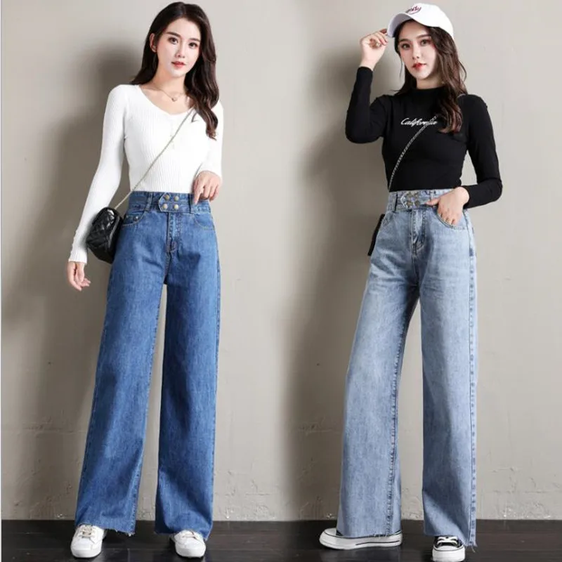 

Женские джинсы с широкими штанинами, прямые тонкие джинсы с высокой талией, новинка весны 2020