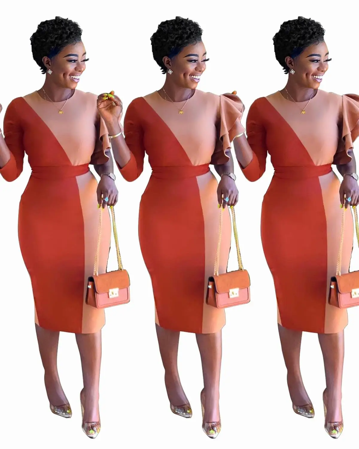 Осеннее модное платье в стиле пэчворк с кружевным рукавом Бандажное круглым