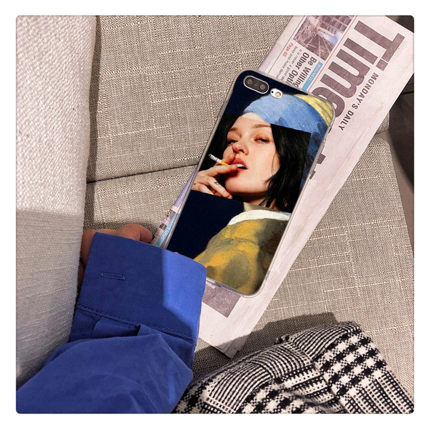 Чехол для телефона Mona Lisa с принтом, мягкий из ТПУ для iphone 11 pro max X XR XS MAX 8 7 6 5 6S 5s PLUS SE MonaLisa gum smoke