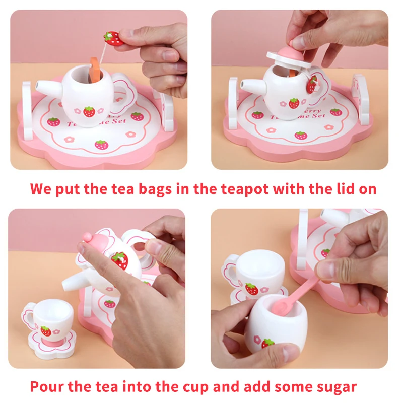 

Girls Toys Tea Set Simulate Wooden Kitchen Toys Wooden Simulation Play House Role Playing Pink Play House Educational Toy