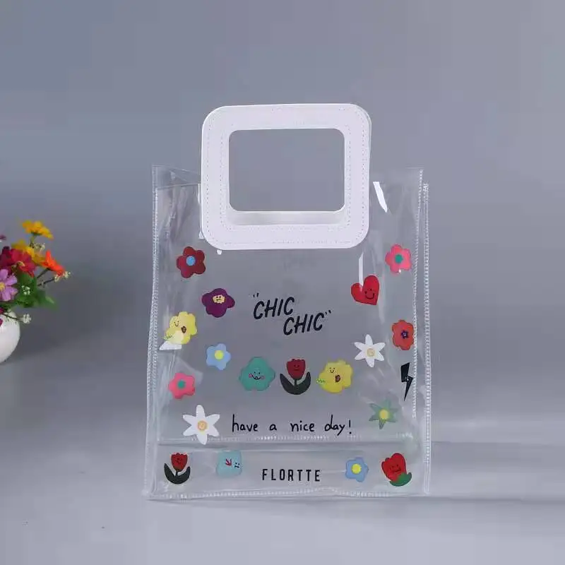 

Transparent PVC Bag Portable Storage Woman Flower Pattern Korean Ins Japan Cosmetic Purse Convenient Fashion Simple Versatile