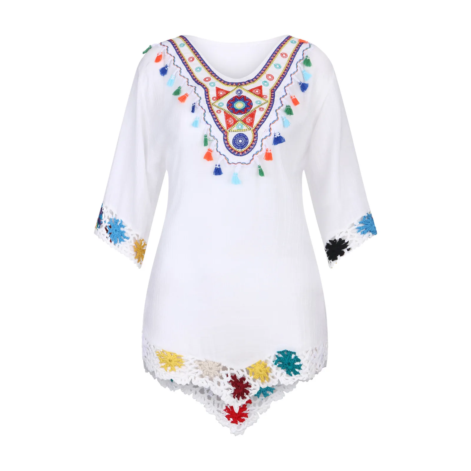 

dresses for women 2021 colorful embroidered hand hook stitched loose Beach Dress Ladies vestido de mujer