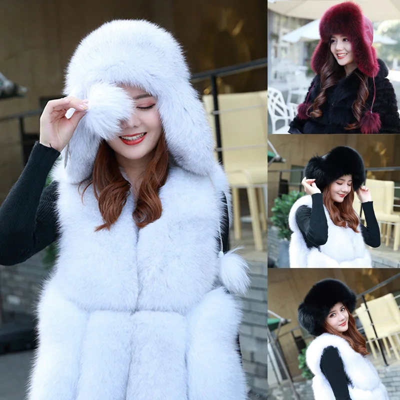 

Winter Warm Faux Fur Hat Korean Fashion Hat Female Thick Comfortable Warm Ski Hat Ear Protection d88