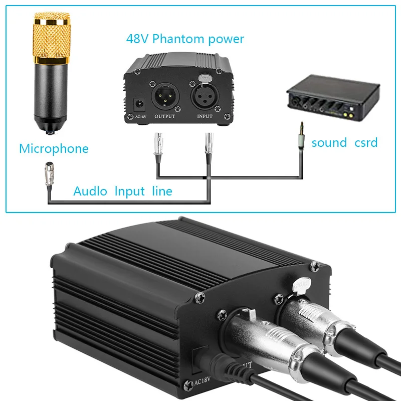Фантомный источник питания 48 В с адаптером бонус + XLR 3-контактный микрофонный