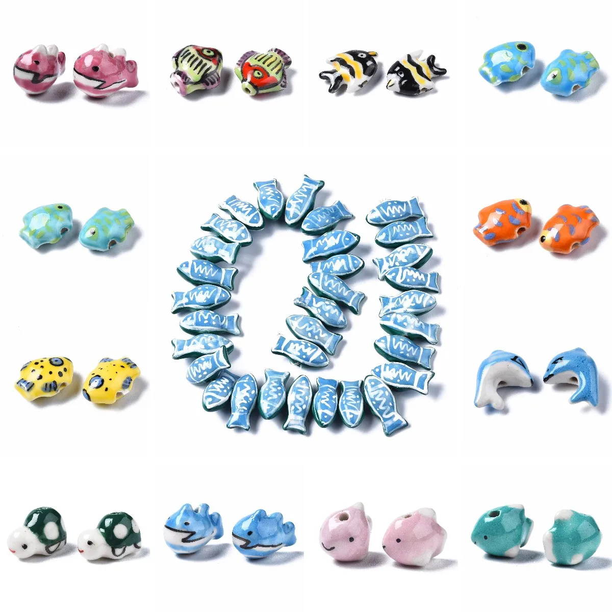 

15-20Pcs Hand Painted Ceramic Dolphin/Fish Shape Bead Porcelain Loose Spacer Charm For Bracelet Earring DIY Craft Jewelry Making