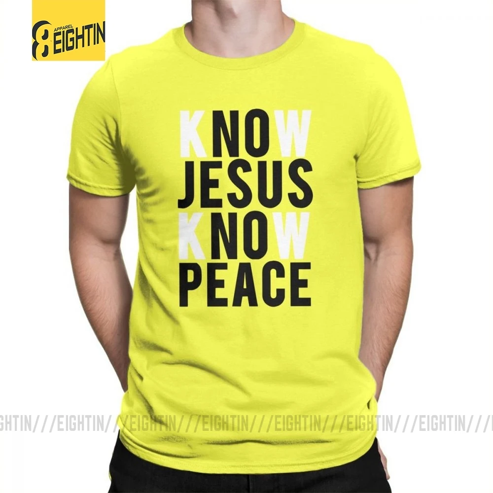 Футболки с надписью «Know Jesus Know Peace Christian», Мужская мягкая футболка с круглым вырезом, хлопок, брендовая футболка с коротким рукавом размера плюс, специальное предложение - Цвет: Цвет: желтый