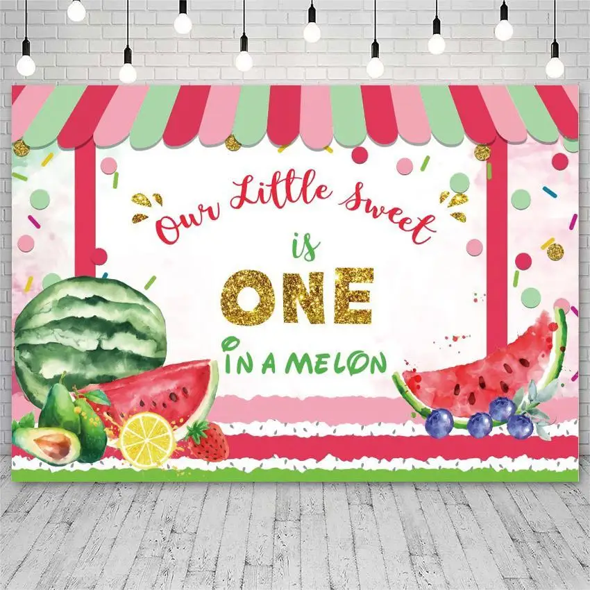 

Little Sweetie One Backdrop Summer Fruit Birthday Party Background For Photography Watermelon Pineapple Grape Decor Banner