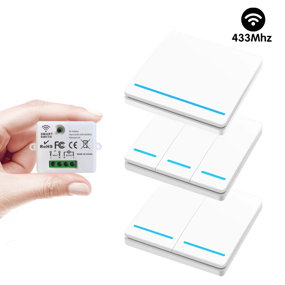 

433MHz Wireless Smart Light Switch Mini 110V 220V Relay Module Push Button Wall Panel Switch Control For Home Electric LED/DIY